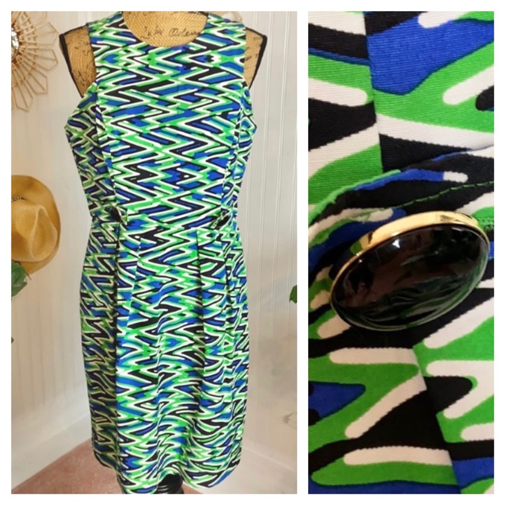 Shoshanna Green Blue Sleeveless Sheath Dress Sz 10